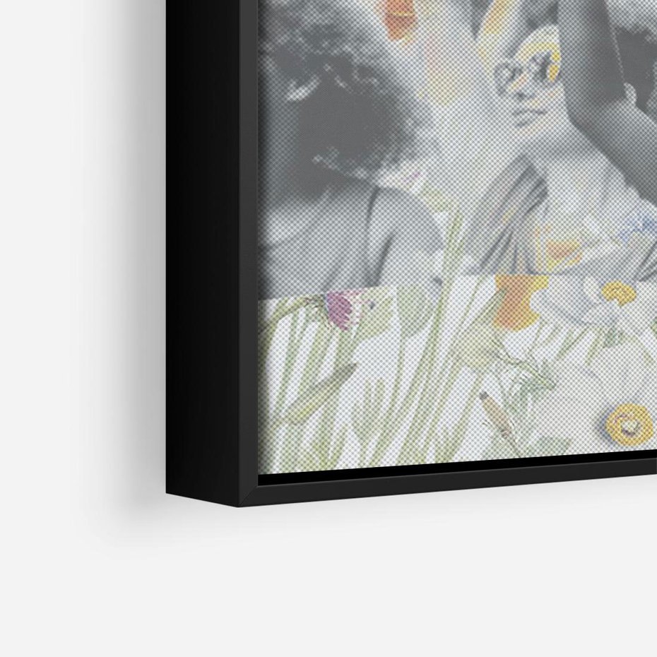 Obraz w ramie 70x50 - Księga zaklętych marzeń - kolaż, czarnobiałe zdjęcie wesołych młodych ludzi - rama czarna