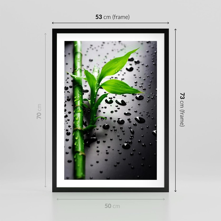 Plakat w ramie 50x70 - Bambusowa Harmonia - bambus, liście - rama czarna