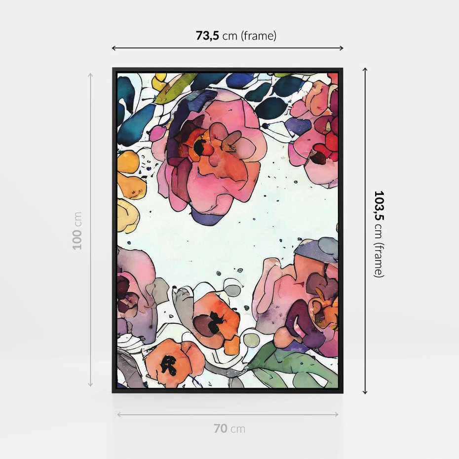Obraz w ramie 70x100 - Rozkwitające marzenia - akwarelowe kwiaty, kolory - rama czarna