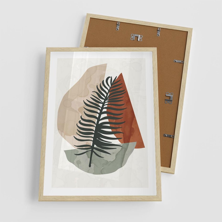 Plakat w ramie 50x70 - Czarna Palma w Brązowej Abstrakcji - grafika, akwarela - rama drewno