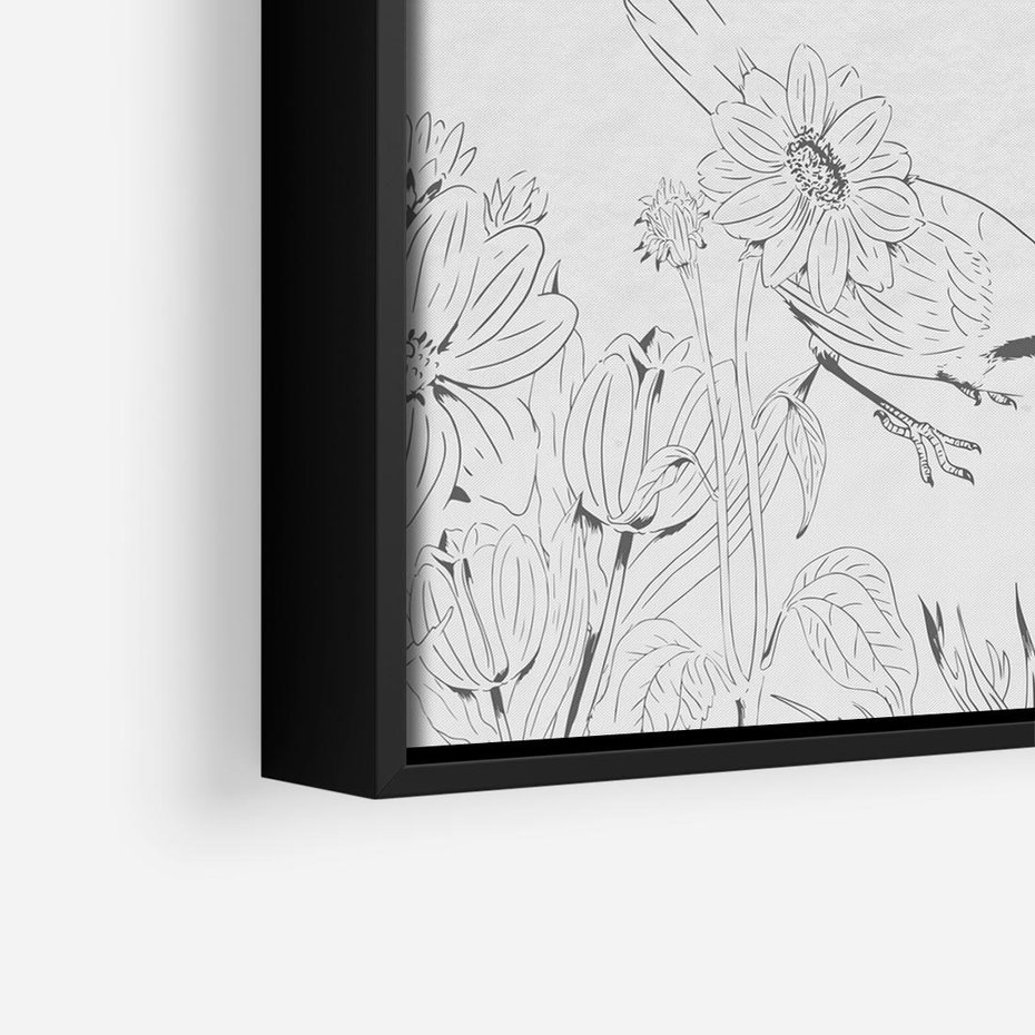 Obraz w ramie 50x50 - Tropiki w Monochromie - czarno biały szkic, tropikalne ptaki - rama czarna