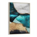 Obraz w ramie 70x100 - Rozlane Turkusy - Turkusowe plamy, złote elementy - rama drewno