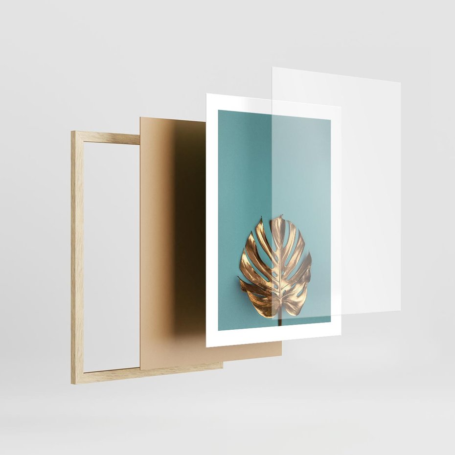 Plakat w ramie 30x40 - Piękno Natury - złote, liście - rama drewno