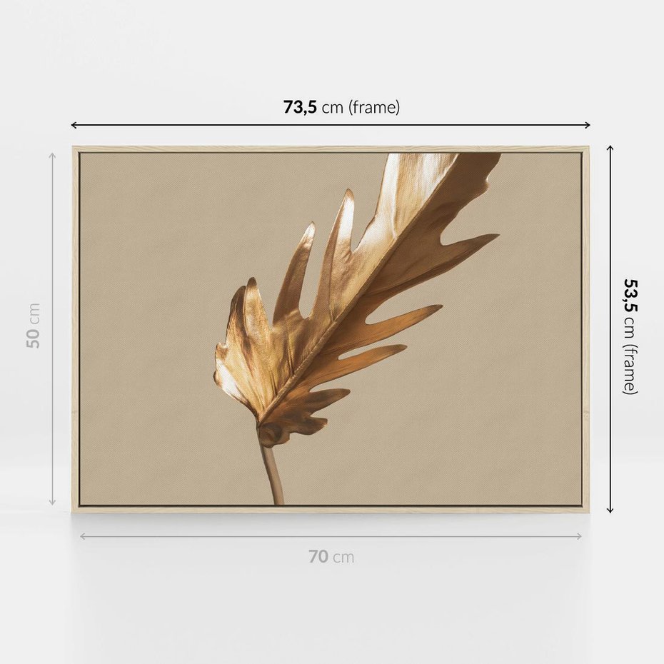 Obraz w ramie 70x50 - Piękno w Detalu - złoty, liść - rama drewno
