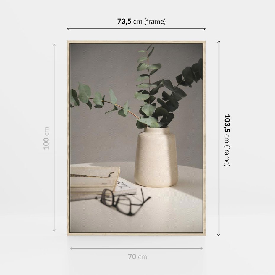 Obraz w ramie 70x100 - Eukaliptusowe liście w okularach - liście, eukaliptus - rama drewno