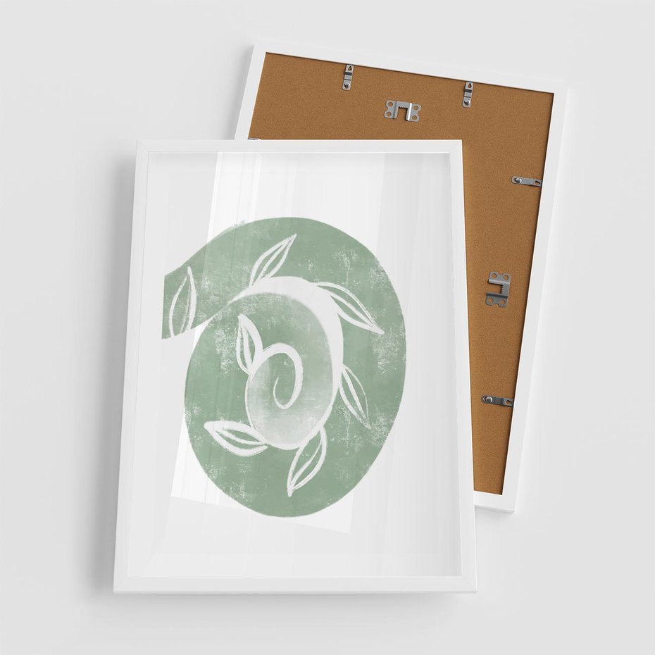 Plakat w ramie 50x70 - Zielony Świat Odpoczynku - abstrakcyjny zielony motyw, skandynawski design - rama biała