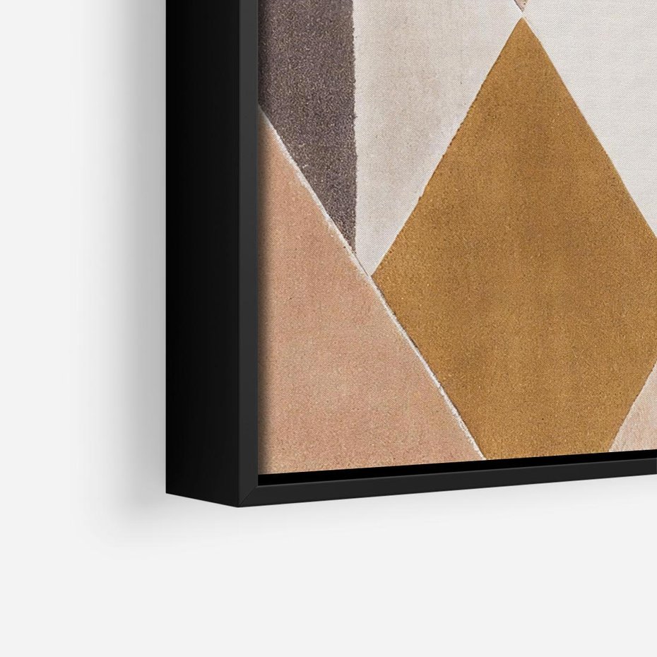 Obraz w ramie 50x50 - Odblaski niespełnionych marzeń - kompozycja z trójkątów, mix kolorów ziemi - rama czarna