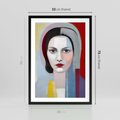 Plakat w ramie 50x70 - Kolorowe Granice Form - abstrakcyjny obraz olejny, portret twarzy kobiety - rama czarna