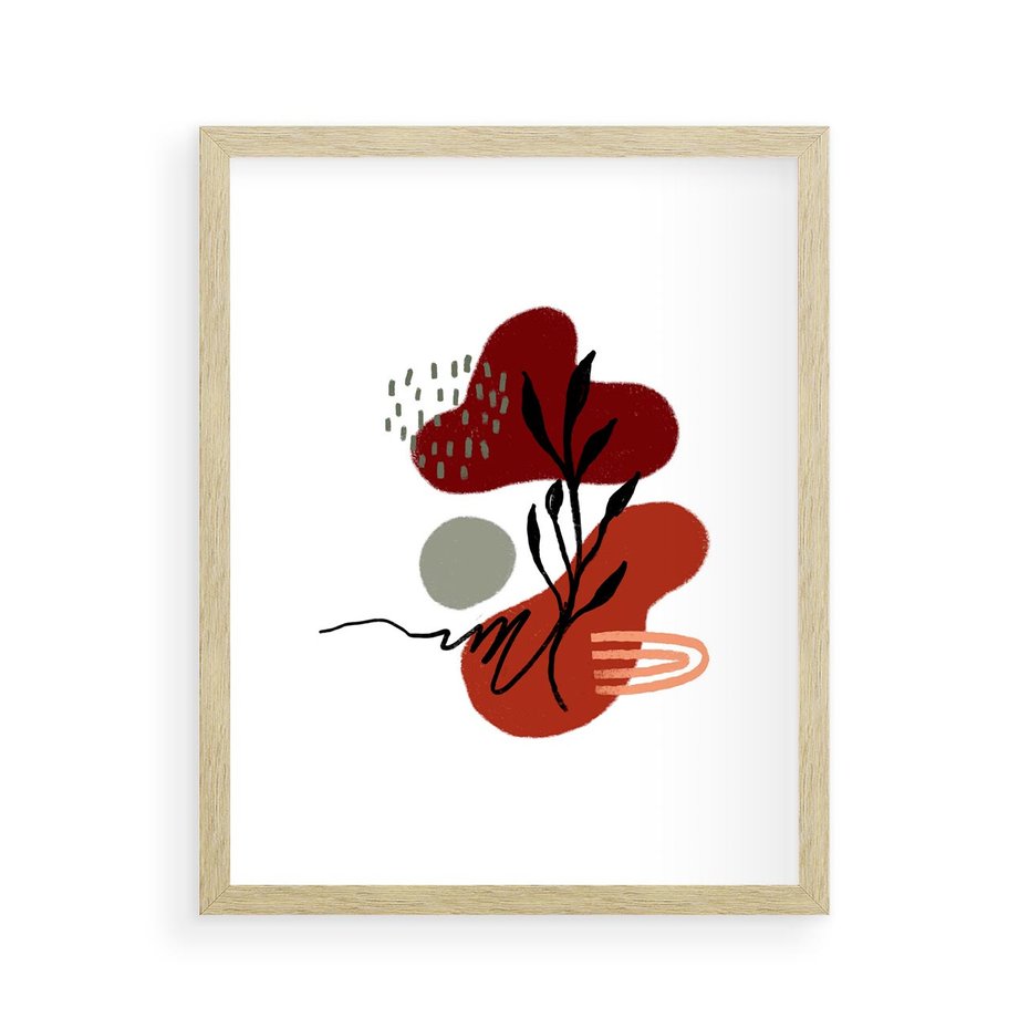 Plakat w ramie 40x50 - Migocące Kształty Liści - bstrakcyjna sztuka, boho kształty - rama drewno