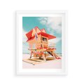 Plakat w ramie 40x50 - Rajski Widok - plaża miami, domek ratownika - rama biała