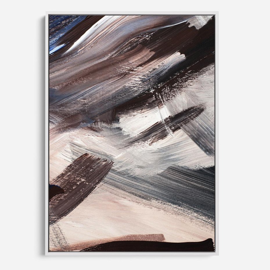 Obraz w ramie 80x120 - Eksploracja Dramaturgii - abstrakcyjny chaos, chatyczne maźnięcia pędzla - rama biała