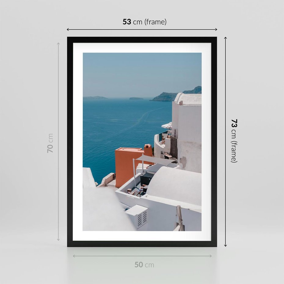 Plakat w ramie 50x70 - Magiczna Wyspa na Twojej Ścianie - Santorini, wyspa - rama czarna