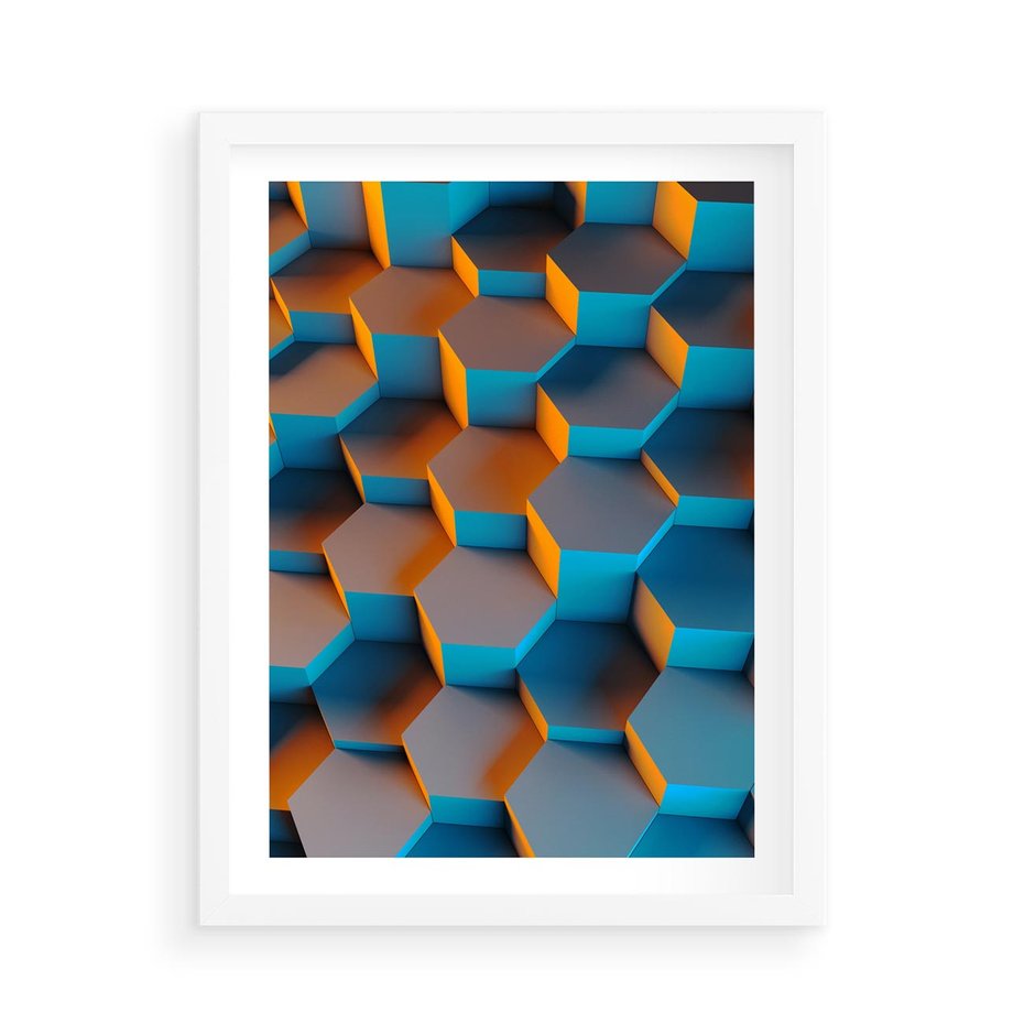 Plakat w ramie 50x70 - Trójwymiarowa Gra - geometryczna, 3D - rama biała