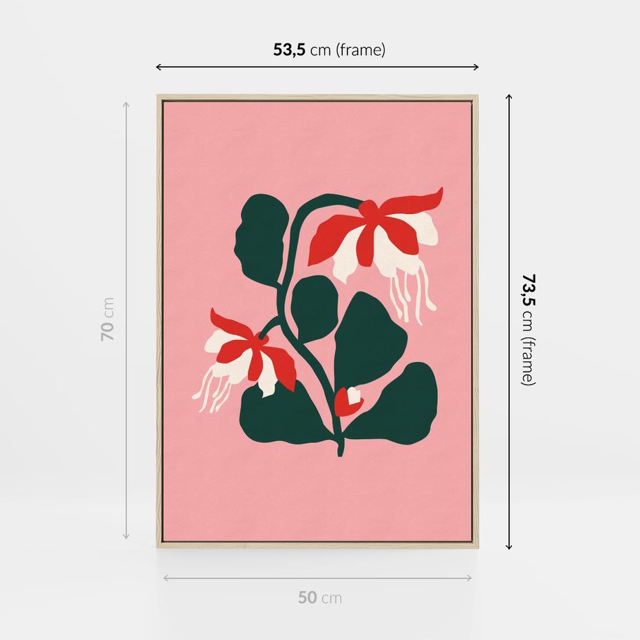 Obraz w ramie 50x70 - Migotliwa Kreatywność - abstrakcyjne kwiaty, różowe tło - rama drewno