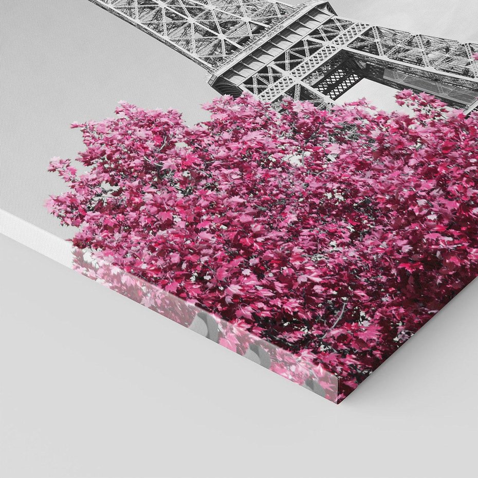 Obraz na płótnie 70x100 - Różowy Paryż - czarno białe zdjęcie, wieża eiffla
