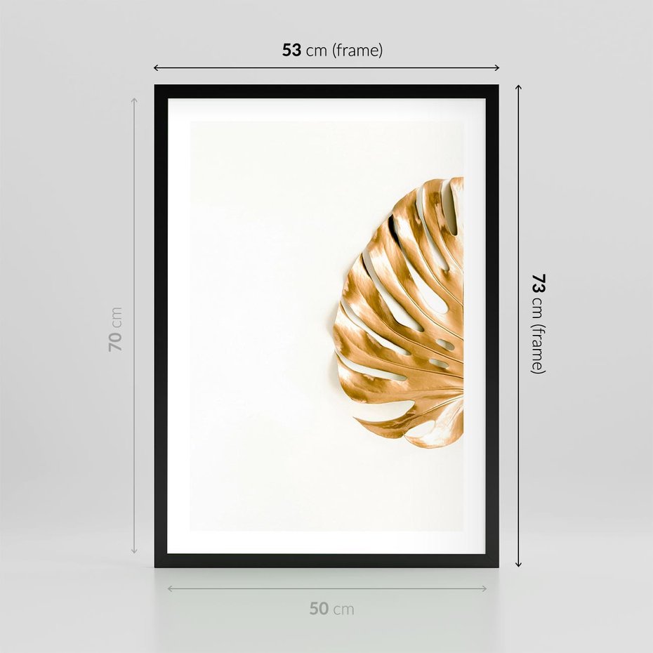 Plakat w ramie 50x70 - Przyjemność dla Oczu - złote, liście - rama czarna