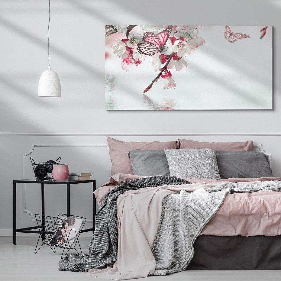 Obraz na płótnie 120x60 - Kwiatowa baśń z motylami - kwiaty, motyle