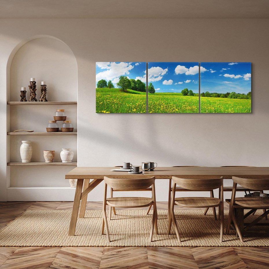 Obraz na płótnie 150x50 - Polana wśród drzew: Spokój i harmonia - polana, łąka