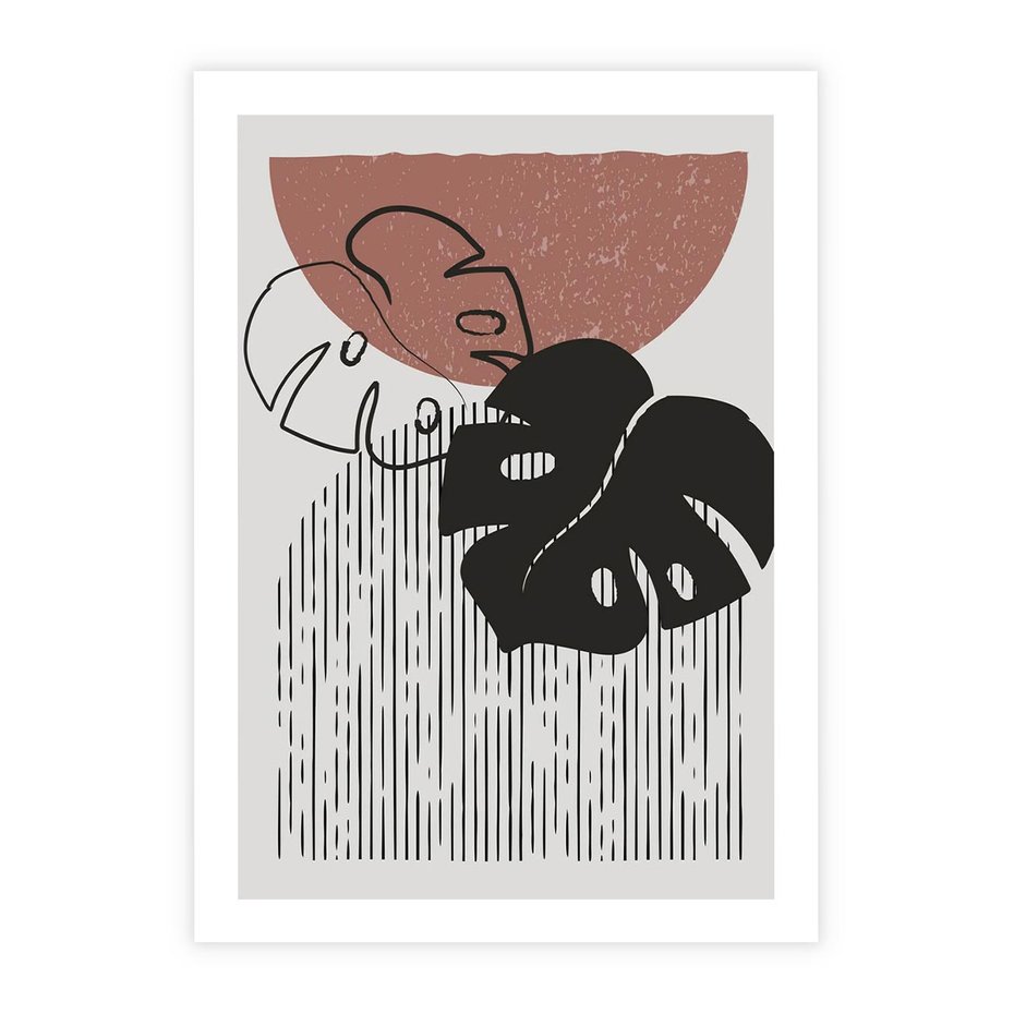 Plakat bez ramy 40x50 - Nowoczesna Monstera: Szkic w Grafice - nowoczesna grafika, monstera