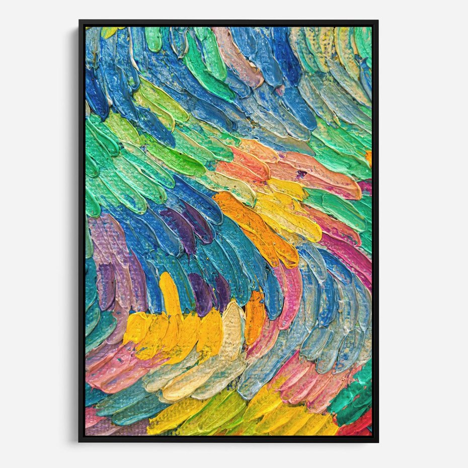 Obraz w ramie 50x70 - Egzotyczne Pióra - abstrakcyjne dzieło, farby olejne - rama czarna