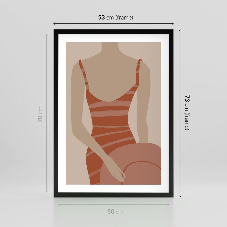 Plakat w ramie 50x70 - Kobiece Retro - minimalistyczny boho plakat, retro kobieta w stroju kąpielowym - rama czarna