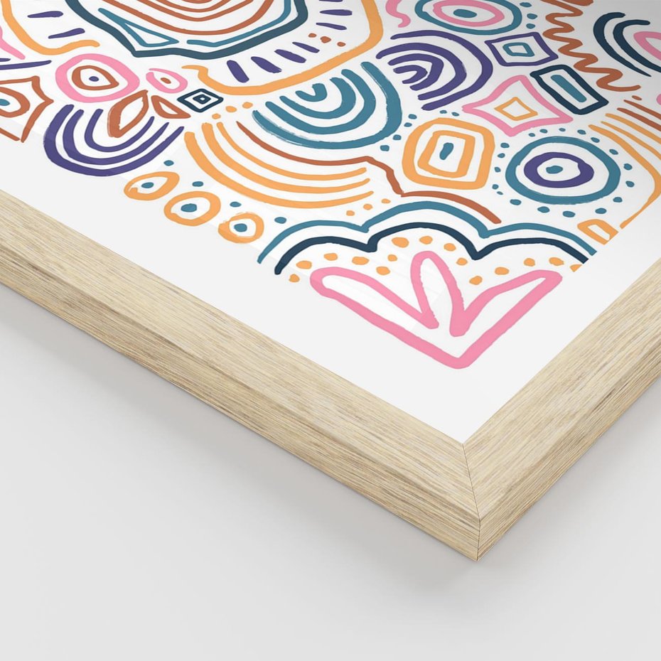Plakat w ramie 30x40 - Strukturalne Odbicia Boho - kolorowe etniczne wzory, tęczowe żywe kolory - rama drewno