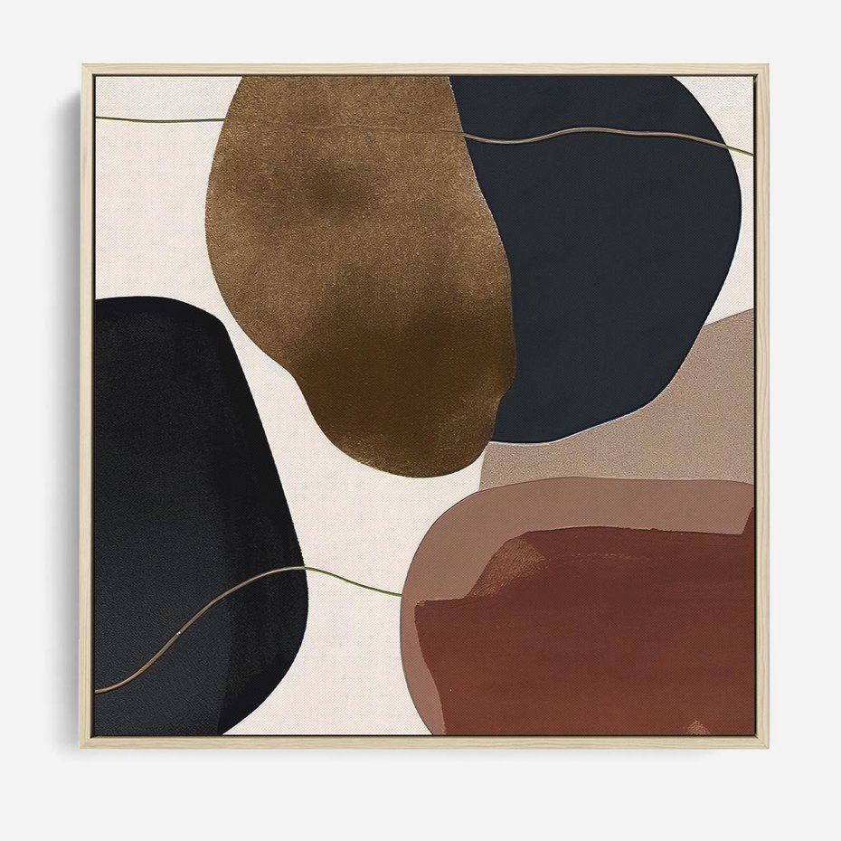 Obraz w ramie 80x80 - Wibracje uczuć i emocji - nieregularne plamy, czarny - rama drewno