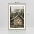 Plakat w ramie 50x70 - Urok Drewnianej Chatki w Górach - chatka w górach, drewniany domek - rama drewno