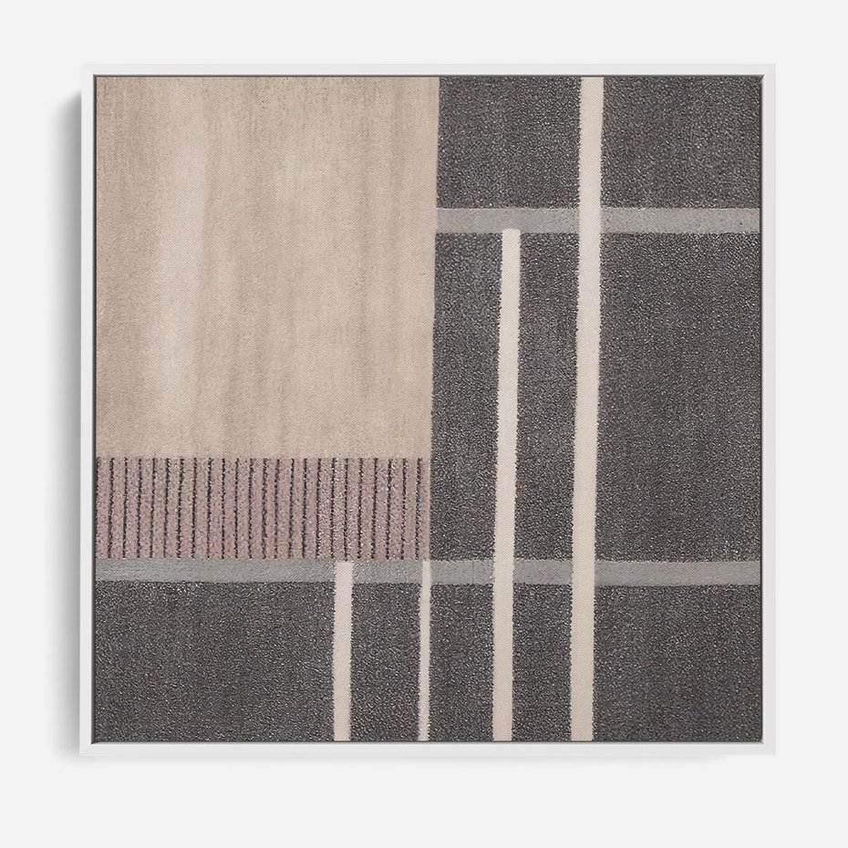 Obraz w ramie 80x80 - Harmonia skradzionych odcieni - symetryczne, geometryczne pasy - rama biała