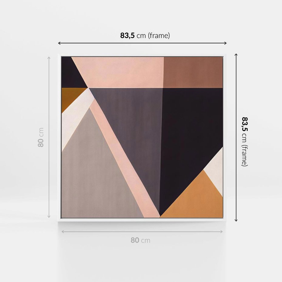 Obraz w ramie 80x80 - Trójkąty Wnętrz - abstrakcja, geometryczne kształty - rama biała