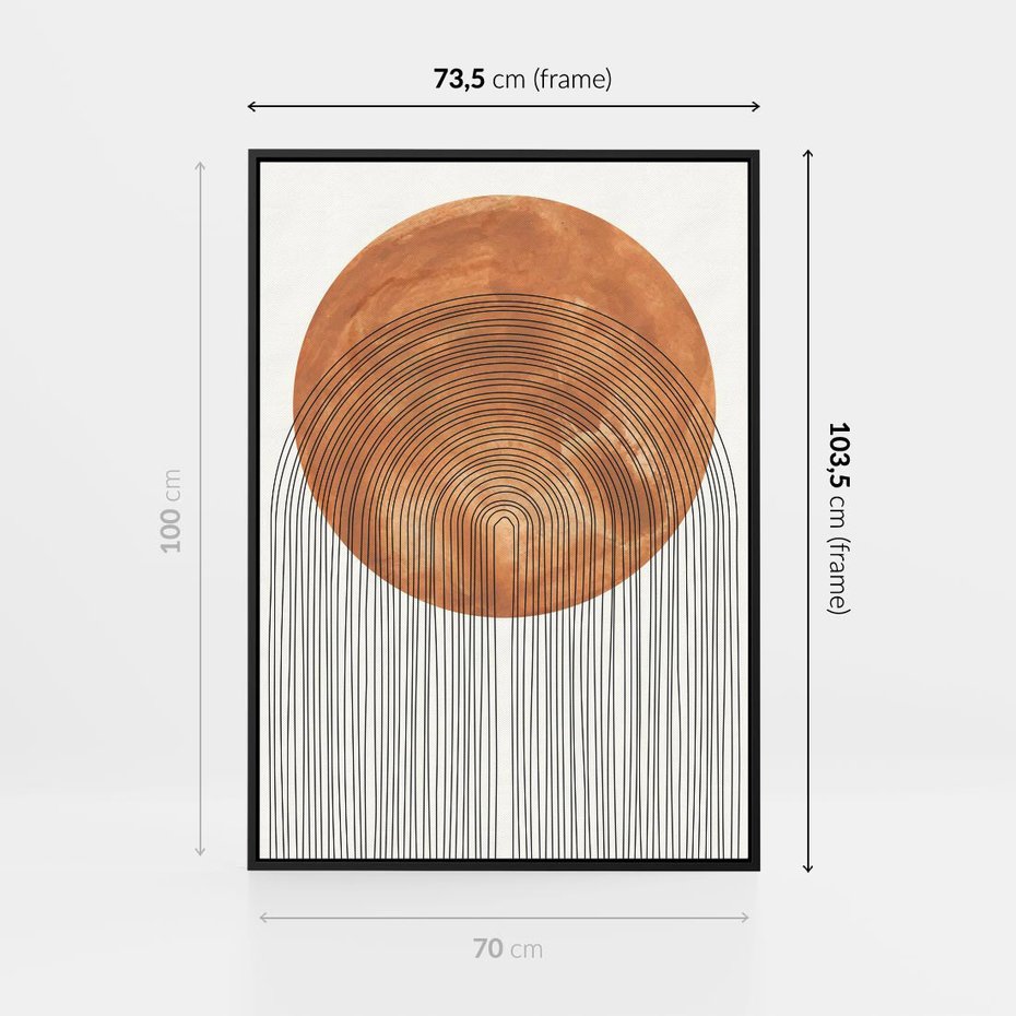 Obraz w ramie 70x100 - Konturem Kształtowane - koło, boho styl - rama czarna