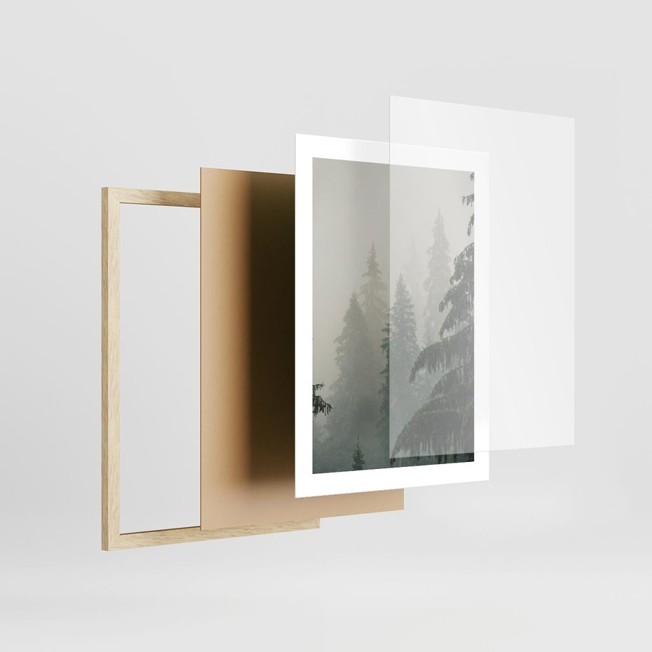 Plakat w ramie 30x40 - Mglista przemiana lasu - las, mgła - rama drewno