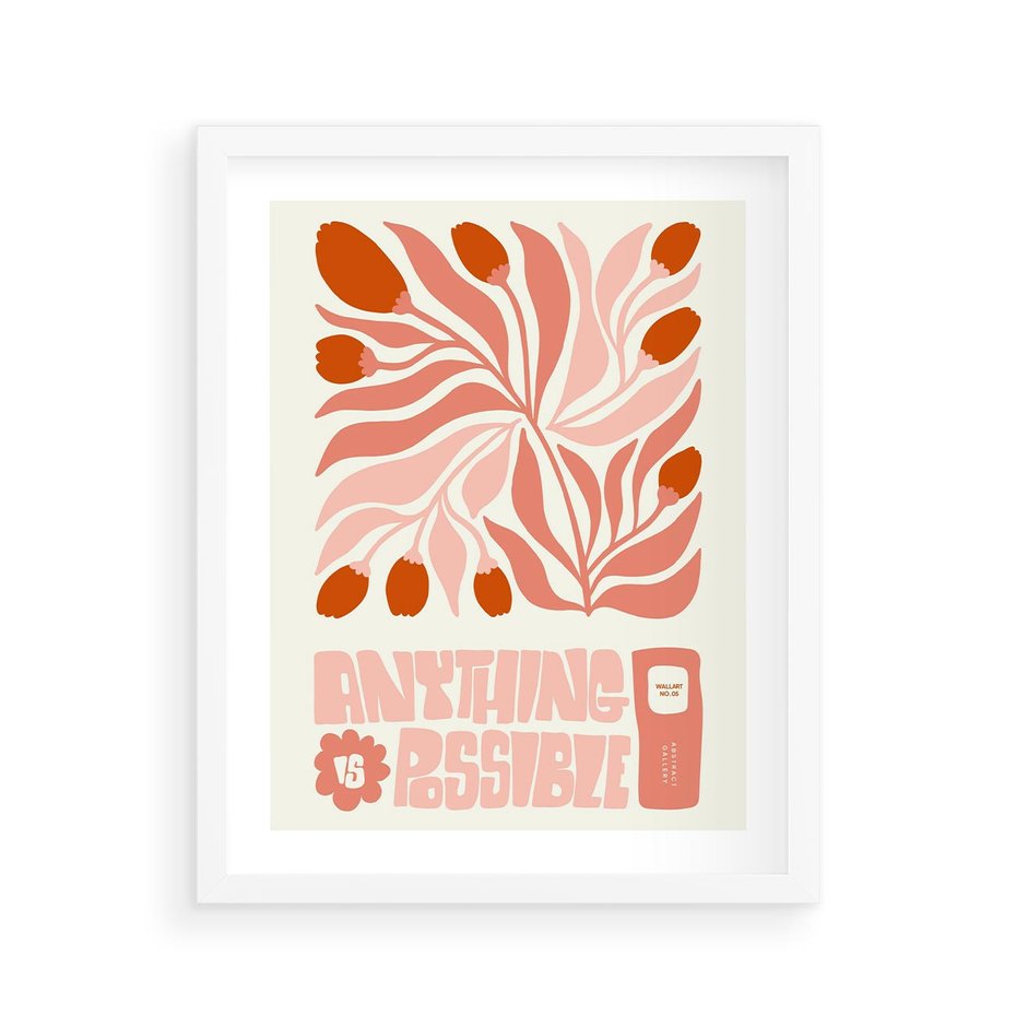 Plakat w ramie 40x50 - Migotliwa Euforia - kompozycja w łososiowym kolorze, kwiaty - rama biała