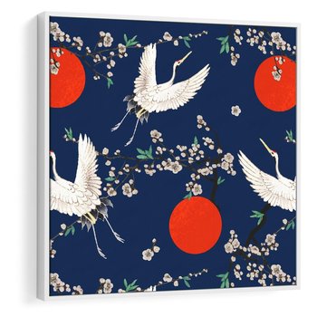 Obraz w ramie 50x50 - Japońskie Żurawie Indygo - sztuka japońska, japonia - rama biała