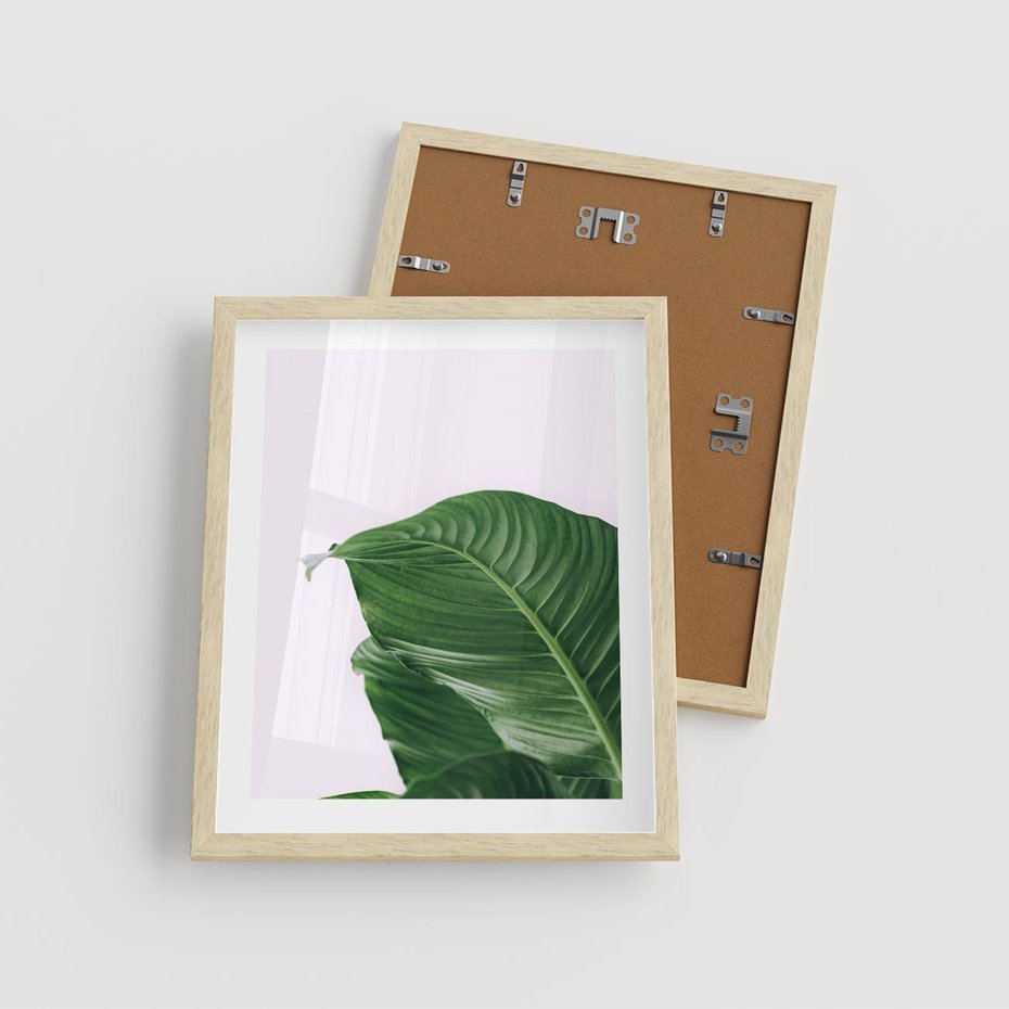 Plakat w ramie 40x50 - Zielone liście monstery - liście, monstera - rama drewno