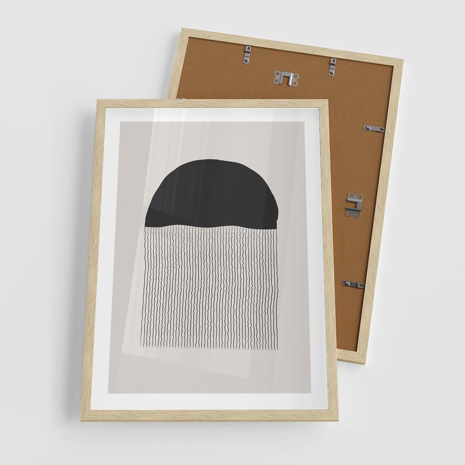 Plakat w ramie 50x70 - Wewnętrzne Widzenia - abstrakcyjna kompozycja, półkole - rama drewno