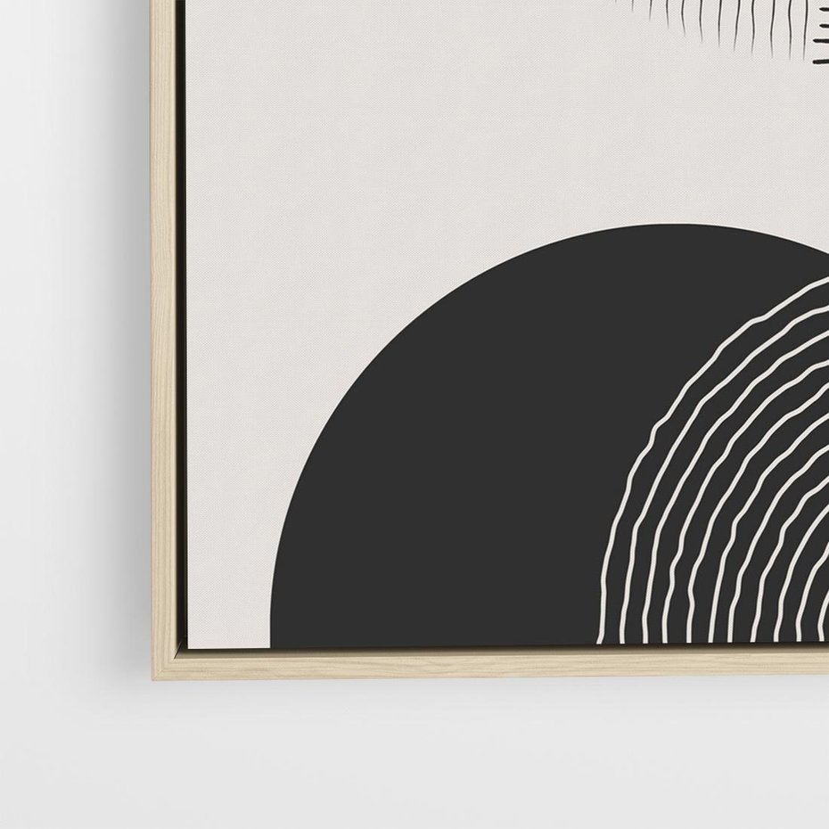 Obraz w ramie 50x50 - Przenikająca Rzeczywistość - abstrakcyjna kompozycja, okręgi i półokręgi - rama drewno