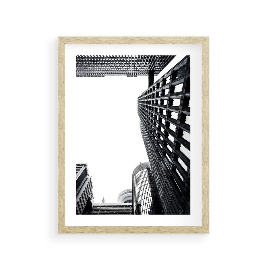 Plakat w ramie 30x40 - Monochromatyczna Sceneria Wieżowców - architektura, wieżowce - rama drewno