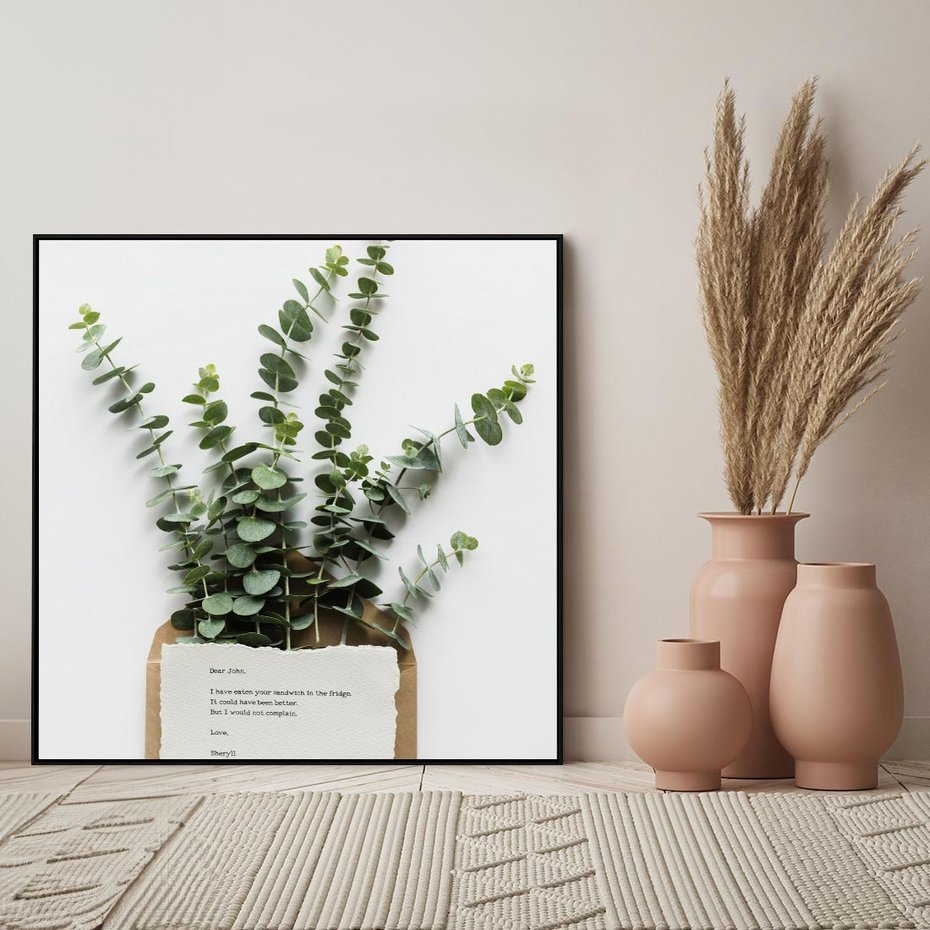 Obraz w ramie 50x50 - Eukaliptusowa harmonia - eukaliptus, liście - rama czarna