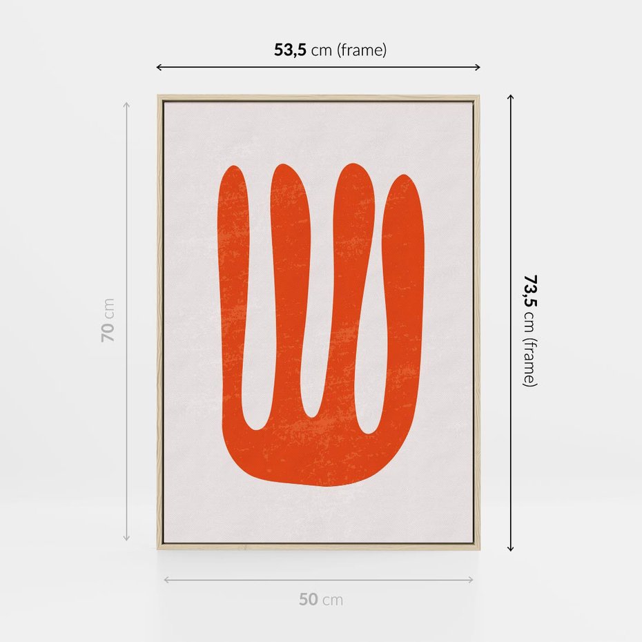 Obraz w ramie 50x70 - Eksploracja Nowego Światła - abstrakcyjna pomarańczowa forma, minimalizm - rama drewno