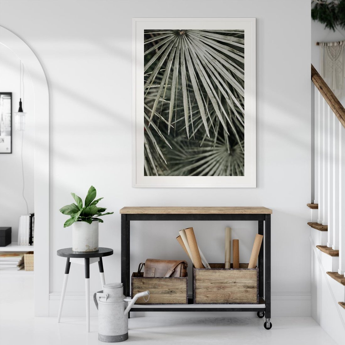 Plakat w ramie 50x70 - Ujęcie Tropikalnej Natury - palmy, liście palmy - rama biała