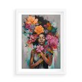 Plakat w ramie 50x70 - Z Głową w Kwiatach - obraz olejny, sztuka nowoczesna - rama biała