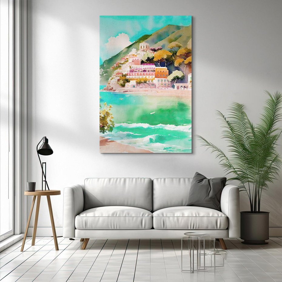 Obraz na płótnie 50x70 - Na Zboczu - akwarela, nadmorski pejzaż