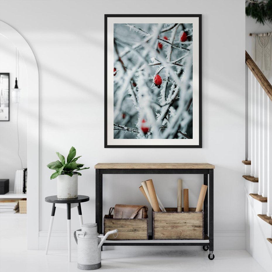 Plakat bez ramy 50x70 - Zima na Gałęziach - zima, oszronione gałęzie