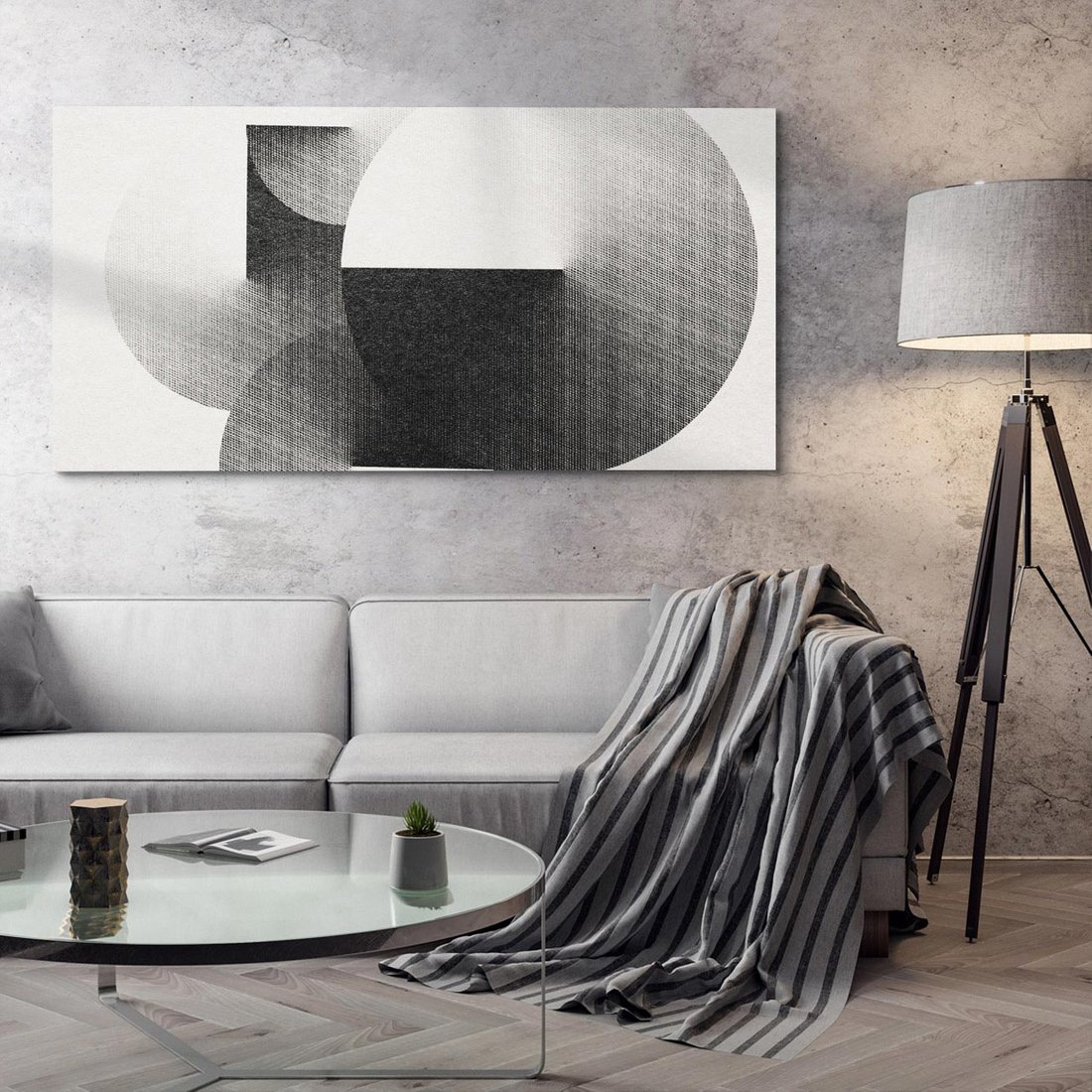 Obraz na płótnie 120x60 - Taniec Szarych Okręgów - graficzne, geometryczne kształty