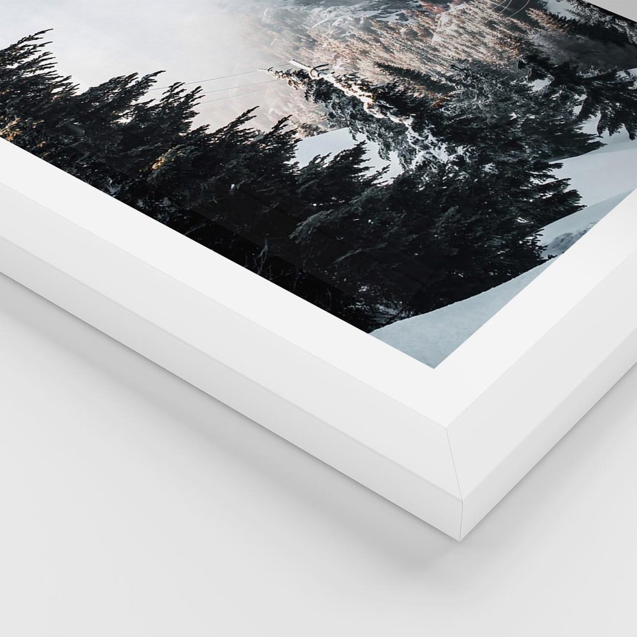 Plakat w ramie 30x40 - Góry, Las i Śnieg na Obrazie - góry, las - rama biała