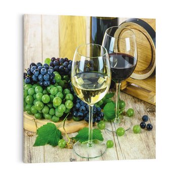 Obraz na płótnie 70x70 - Wino winogrona i kieliszki - wino, winogrona