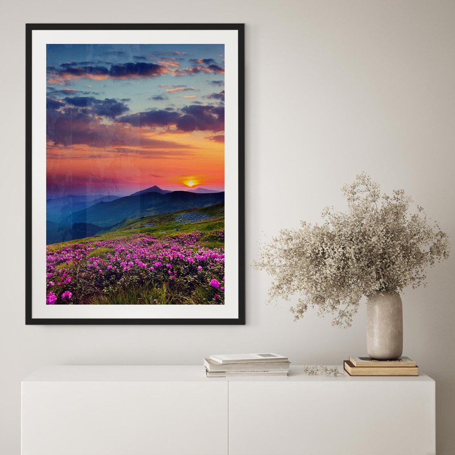 Plakat bez ramy 50x70 - Górski Zachód - góry, łąka