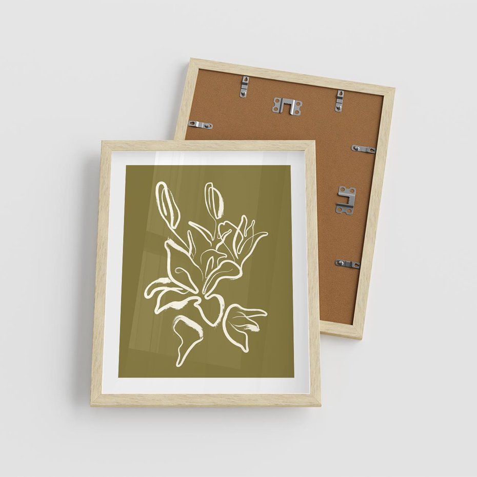 Plakat w ramie 40x50 - Przenikające Barwy - abstrakcyjna roślina, kwiaty - rama drewno