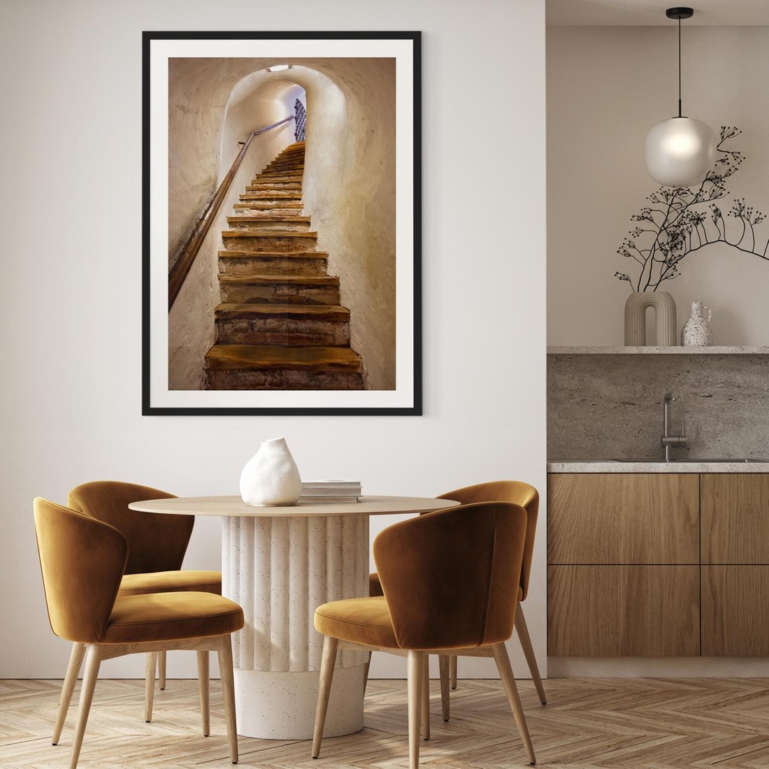 Plakat w ramie 40x50 - Schody Wymiarów - schody, tunel - rama czarna